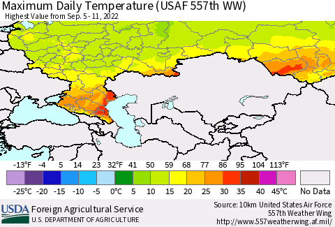 Russian Federation Maximum Daily Temperature (USAF 557th WW) Thematic Map For 9/5/2022 - 9/11/2022