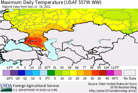 Russian Federation Maximum Daily Temperature (USAF 557th WW) Thematic Map For 9/12/2022 - 9/18/2022