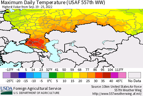 Russian Federation Maximum Daily Temperature (USAF 557th WW) Thematic Map For 9/19/2022 - 9/25/2022