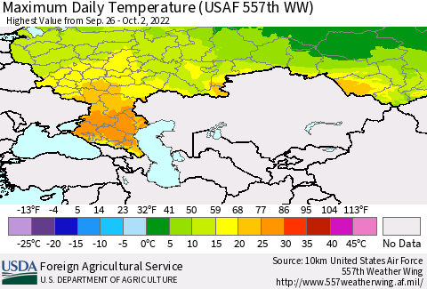 Russian Federation Maximum Daily Temperature (USAF 557th WW) Thematic Map For 9/26/2022 - 10/2/2022
