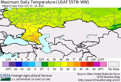 Russian Federation Maximum Daily Temperature (USAF 557th WW) Thematic Map For 10/10/2022 - 10/16/2022