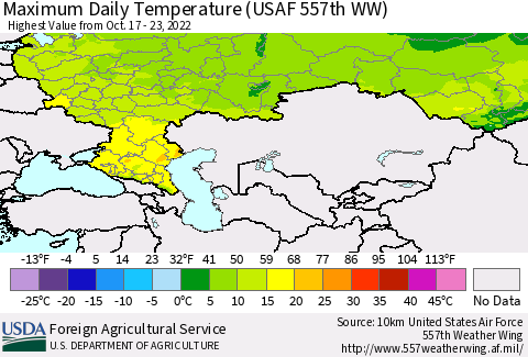 Russian Federation Maximum Daily Temperature (USAF 557th WW) Thematic Map For 10/17/2022 - 10/23/2022
