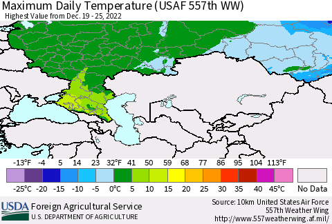 Russian Federation Maximum Daily Temperature (USAF 557th WW) Thematic Map For 12/19/2022 - 12/25/2022