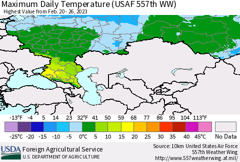 Russian Federation Maximum Daily Temperature (USAF 557th WW) Thematic Map For 2/20/2023 - 2/26/2023