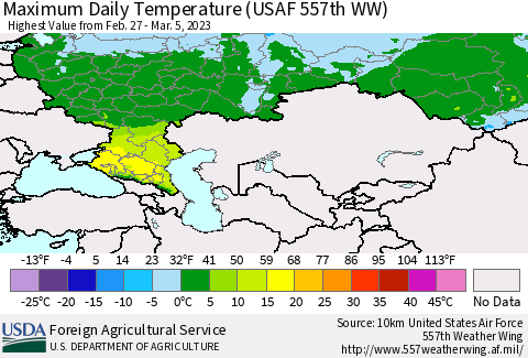 Russian Federation Maximum Daily Temperature (USAF 557th WW) Thematic Map For 2/27/2023 - 3/5/2023