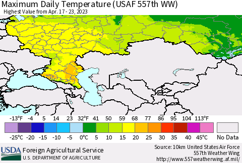 Russian Federation Maximum Daily Temperature (USAF 557th WW) Thematic Map For 4/17/2023 - 4/23/2023