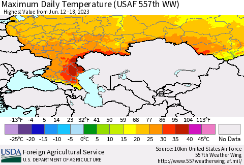 Russian Federation Maximum Daily Temperature (USAF 557th WW) Thematic Map For 6/12/2023 - 6/18/2023