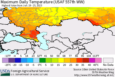 Russian Federation Maximum Daily Temperature (USAF 557th WW) Thematic Map For 6/19/2023 - 6/25/2023