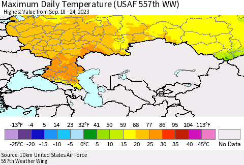 Russian Federation Maximum Daily Temperature (USAF 557th WW) Thematic Map For 9/18/2023 - 9/24/2023