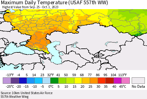 Russian Federation Maximum Daily Temperature (USAF 557th WW) Thematic Map For 9/25/2023 - 10/1/2023