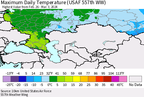 Russian Federation Maximum Daily Temperature (USAF 557th WW) Thematic Map For 2/26/2024 - 3/3/2024