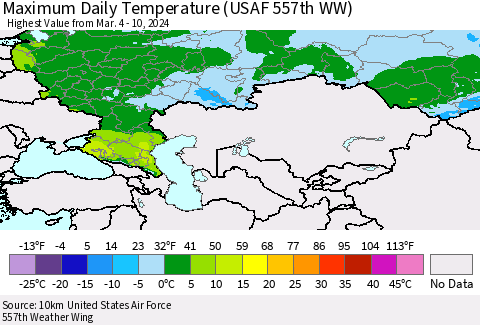 Russian Federation Maximum Daily Temperature (USAF 557th WW) Thematic Map For 3/4/2024 - 3/10/2024