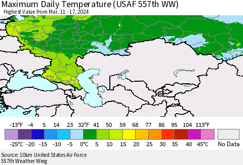 Russian Federation Maximum Daily Temperature (USAF 557th WW) Thematic Map For 3/11/2024 - 3/17/2024