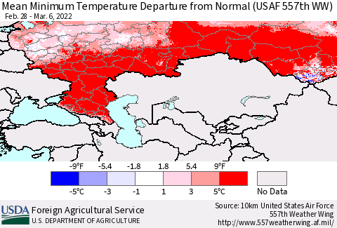 Russian Federation Mean Minimum Temperature Departure from Normal (USAF 557th WW) Thematic Map For 2/28/2022 - 3/6/2022