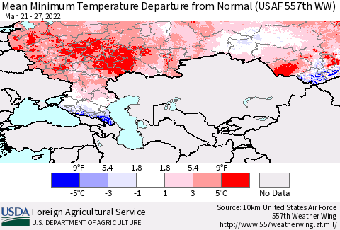 Russian Federation Mean Minimum Temperature Departure from Normal (USAF 557th WW) Thematic Map For 3/21/2022 - 3/27/2022