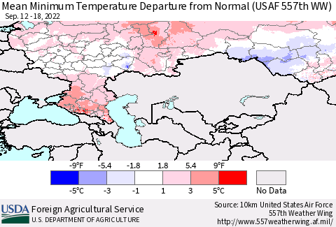 Russian Federation Mean Minimum Temperature Departure from Normal (USAF 557th WW) Thematic Map For 9/12/2022 - 9/18/2022
