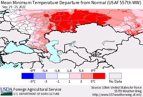 Russian Federation Mean Minimum Temperature Departure from Normal (USAF 557th WW) Thematic Map For 9/19/2022 - 9/25/2022