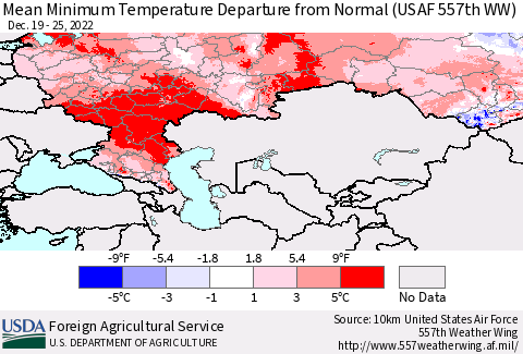Russian Federation Mean Minimum Temperature Departure from Normal (USAF 557th WW) Thematic Map For 12/19/2022 - 12/25/2022