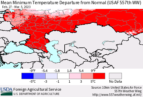 Russian Federation Mean Minimum Temperature Departure from Normal (USAF 557th WW) Thematic Map For 2/27/2023 - 3/5/2023