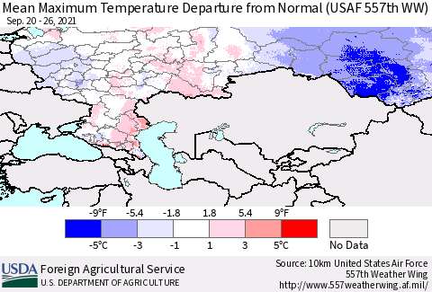 Russian Federation Mean Maximum Temperature Departure from Normal (USAF 557th WW) Thematic Map For 9/20/2021 - 9/26/2021