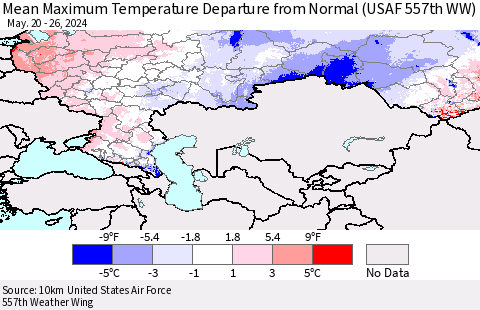 Russian Federation Mean Maximum Temperature Departure from Normal (USAF 557th WW) Thematic Map For 5/20/2024 - 5/26/2024