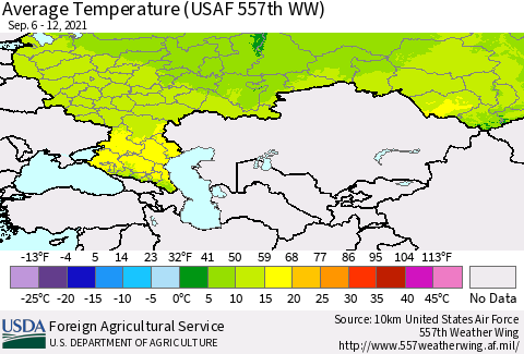 Russian Federation Average Temperature (USAF 557th WW) Thematic Map For 9/6/2021 - 9/12/2021