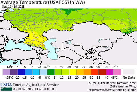 Russian Federation Average Temperature (USAF 557th WW) Thematic Map For 9/13/2021 - 9/19/2021