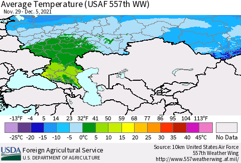 Russian Federation Average Temperature (USAF 557th WW) Thematic Map For 11/29/2021 - 12/5/2021