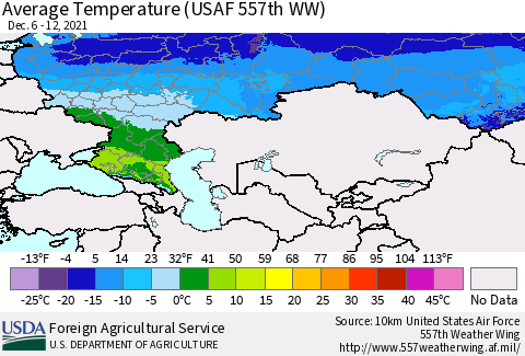 Russian Federation Average Temperature (USAF 557th WW) Thematic Map For 12/6/2021 - 12/12/2021