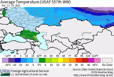 Russian Federation Average Temperature (USAF 557th WW) Thematic Map For 12/13/2021 - 12/19/2021