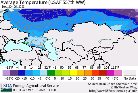 Russian Federation Average Temperature (USAF 557th WW) Thematic Map For 12/20/2021 - 12/26/2021
