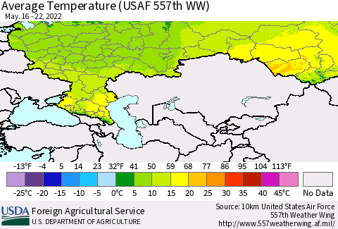 Russian Federation Average Temperature (USAF 557th WW) Thematic Map For 5/16/2022 - 5/22/2022