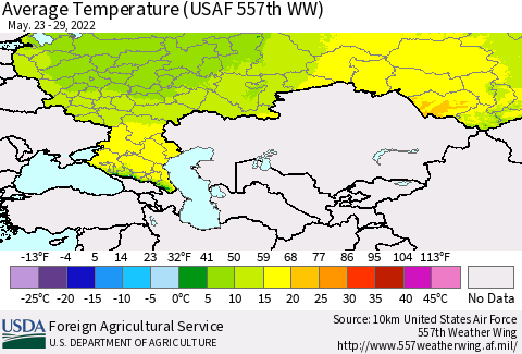 Russian Federation Average Temperature (USAF 557th WW) Thematic Map For 5/23/2022 - 5/29/2022