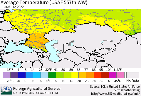 Russian Federation Average Temperature (USAF 557th WW) Thematic Map For 6/6/2022 - 6/12/2022