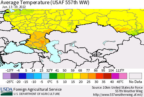 Russian Federation Average Temperature (USAF 557th WW) Thematic Map For 6/13/2022 - 6/19/2022