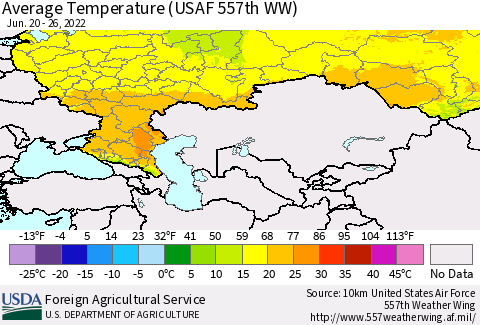 Russian Federation Average Temperature (USAF 557th WW) Thematic Map For 6/20/2022 - 6/26/2022