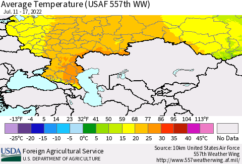 Russian Federation Average Temperature (USAF 557th WW) Thematic Map For 7/11/2022 - 7/17/2022