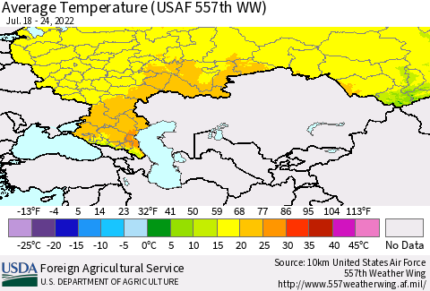 Russian Federation Average Temperature (USAF 557th WW) Thematic Map For 7/18/2022 - 7/24/2022
