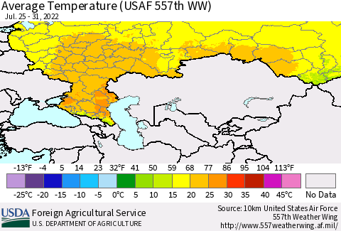 Russian Federation Average Temperature (USAF 557th WW) Thematic Map For 7/25/2022 - 7/31/2022