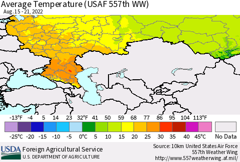 Russian Federation Average Temperature (USAF 557th WW) Thematic Map For 8/15/2022 - 8/21/2022