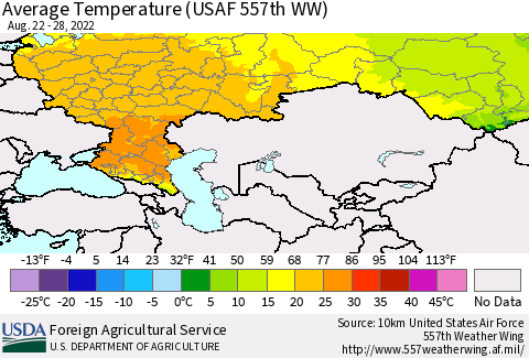 Russian Federation Average Temperature (USAF 557th WW) Thematic Map For 8/22/2022 - 8/28/2022