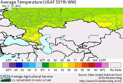 Russian Federation Average Temperature (USAF 557th WW) Thematic Map For 9/5/2022 - 9/11/2022