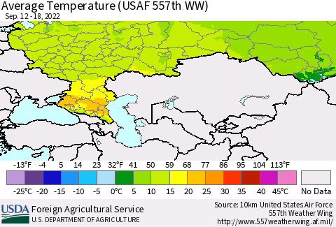 Russian Federation Average Temperature (USAF 557th WW) Thematic Map For 9/12/2022 - 9/18/2022