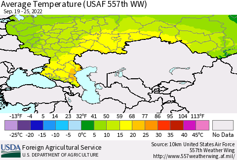 Russian Federation Average Temperature (USAF 557th WW) Thematic Map For 9/19/2022 - 9/25/2022