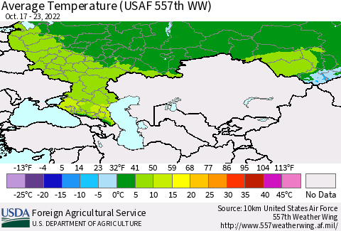 Russian Federation Average Temperature (USAF 557th WW) Thematic Map For 10/17/2022 - 10/23/2022