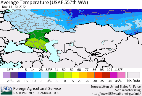 Russian Federation Average Temperature (USAF 557th WW) Thematic Map For 11/14/2022 - 11/20/2022