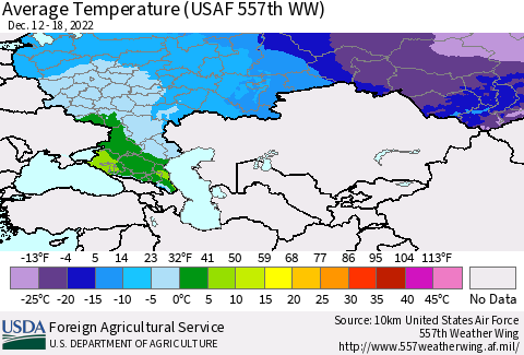 Russian Federation Average Temperature (USAF 557th WW) Thematic Map For 12/12/2022 - 12/18/2022