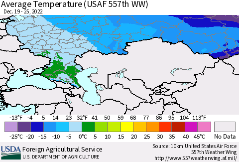 Russian Federation Average Temperature (USAF 557th WW) Thematic Map For 12/19/2022 - 12/25/2022
