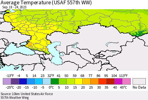 Russian Federation Average Temperature (USAF 557th WW) Thematic Map For 9/18/2023 - 9/24/2023