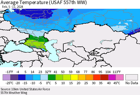 Russian Federation Average Temperature (USAF 557th WW) Thematic Map For 2/5/2024 - 2/11/2024